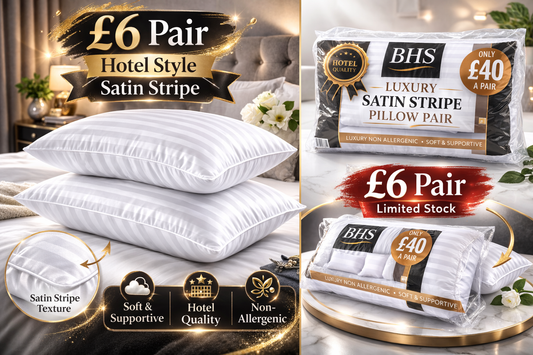 Pair Hotel Style Satin Stripe Pillows Soft Support Non Allergenic £6